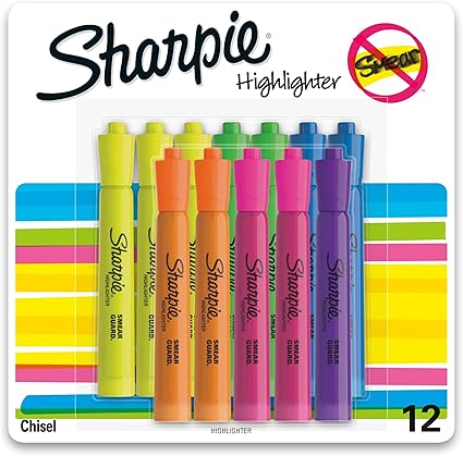 Sharpie Tank Style Highlighters Chisel Tip Fluorescent Highlighter Marker Set Office And Teacher Supplies Assorted 12 Count