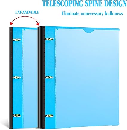 INFUN Telescoping 3 Ring Binder - 4PCS, Flexible Round Binder with Customizable Front Cover and Clear Catalog Pocket, Holds 8.5x11 inch Paper