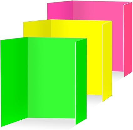 3 pcs Small Neon Trifold Poster Board 16 x 24 Inches, Bright Color Tri Fold Display Presentation Board School Office Science Fair Foldable Paperboard (16 x 24 Inches)