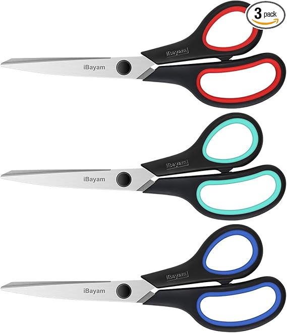 3-Pack 8" Heavy Duty Scissors with Ultra Sharp Blades and Comfort Grip Handles - For Office, Home, School, Sewing, and Crafts