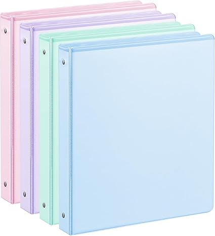 1'' 3-Ring-Binder with Pockets, 200 Sheets Capacity, 1 inch Binders fits 11" x 8.5" US Letter Size, Assorted 4 Pastel Colors - Ideal for School, Office, and Home Use (1 inch)